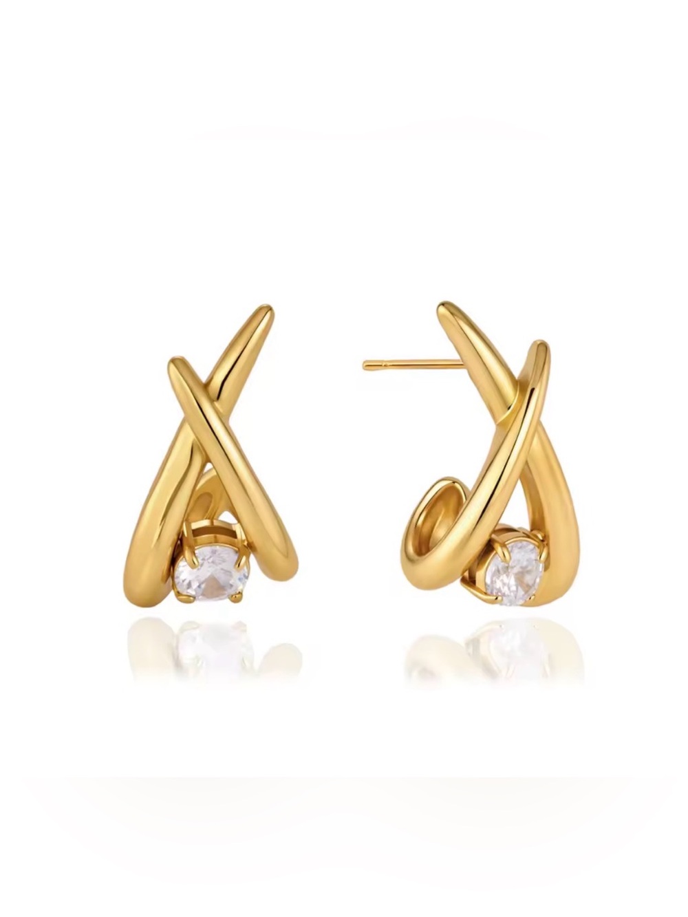 Gold Tone Crystal Twist Stud Earrings - Women Jewelry